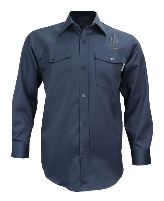 GLOBATECH - 625 chemise de travail m.l. unisexe (MARINE) - BR. 13122 (AVG) + BR. 13127 (NUQUE)